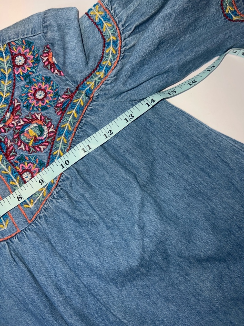 Zara Blue Denim Dress with Multicolor Embroidery Girls 7 - Picture 8 of 10